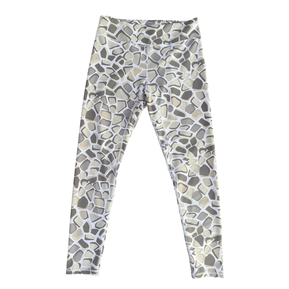 J McLaughlin Womens Performance Leggings Large Beige Pebble Print Yoga Pants
